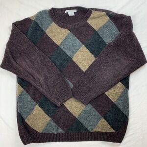 Vintage 90s Knightsbridge VTG Rayon Chunky Sweater Cosby Sz L Geometric Shape